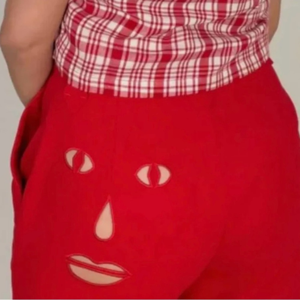 Red Face Cutout Pants